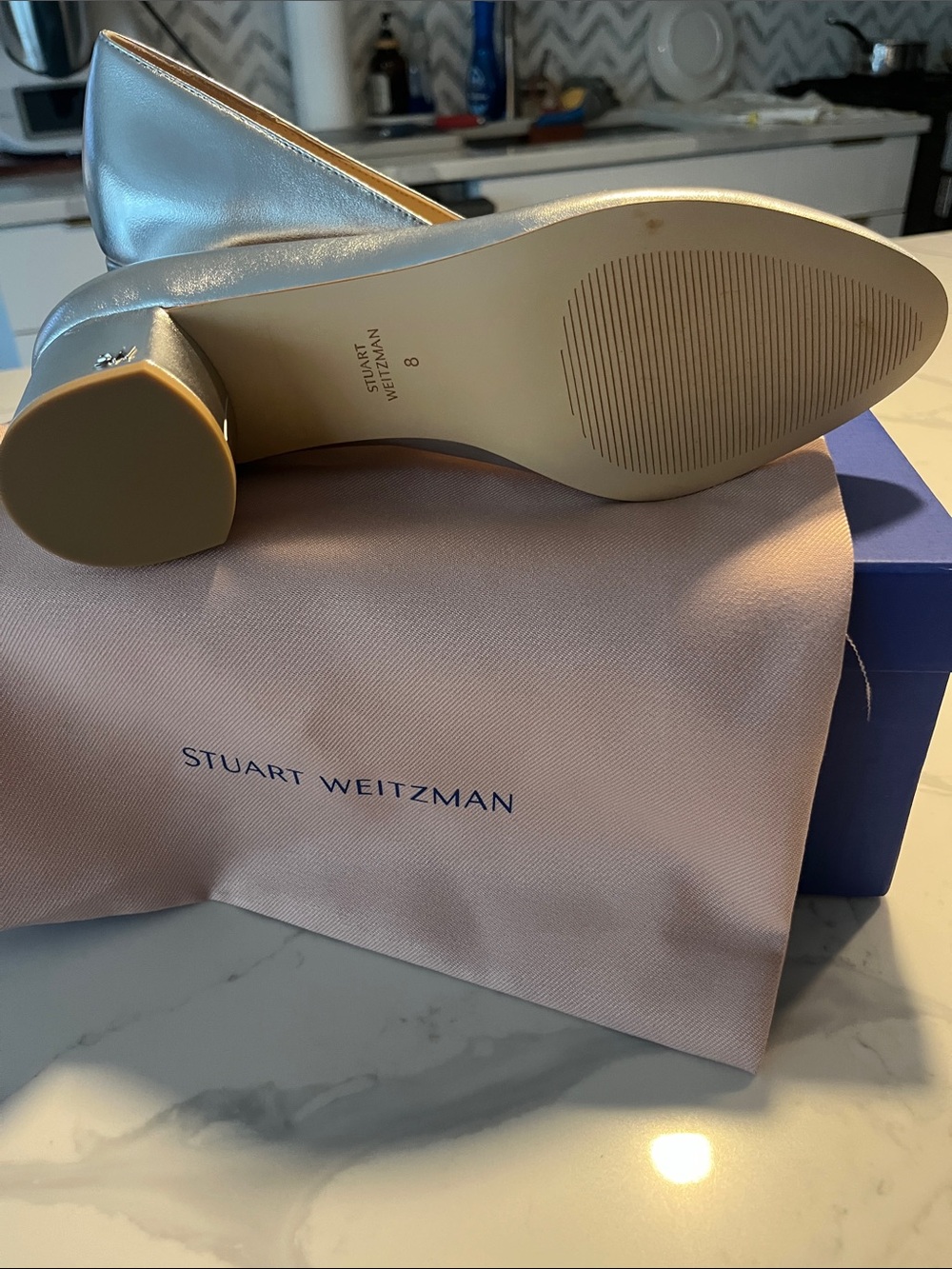 Brand New Stuart Weitzman Metallic Silver Bridget 50 Block Pump - Picture 7 of 7